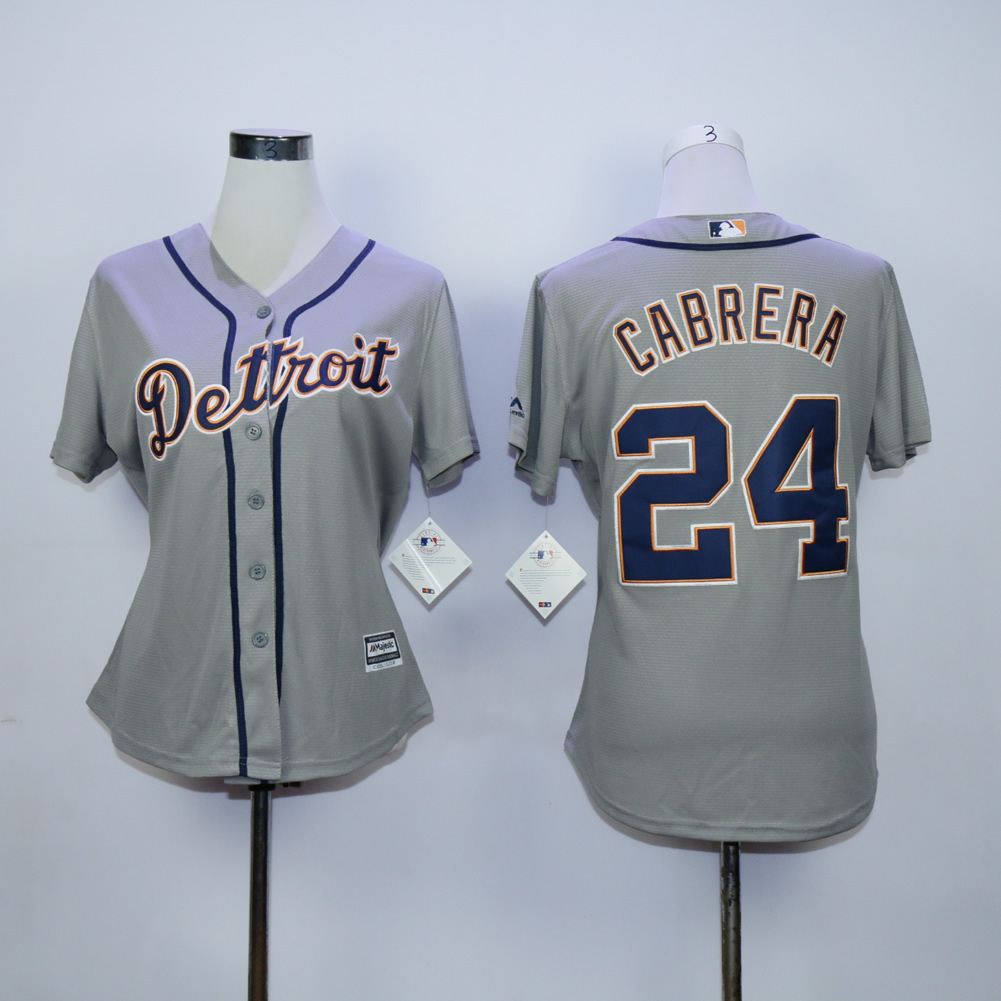 Women Detroit Tigers #24 Cabrera Grey MLB Jerseys->women mlb jersey->Women Jersey